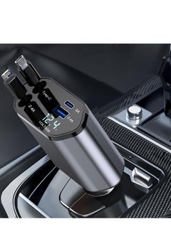 Angmei Retractable Car Charger, 4 in 1 Fast Car Phone Charger 100W with Cord 2.6ft, Retractable Cable and 2 USB Ports Car Charger Adapter for iPhone 15 14 13 12 Pro Max, Galaxy S23  - Image 1