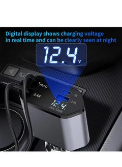 Angmei Retractable Car Charger, 4 in 1 Fast Car Phone Charger 100W with Cord 2.6ft, Retractable Cable and 2 USB Ports Car Charger Adapter for iPhone 15 14 13 12 Pro Max, Galaxy S23  - Image 4
