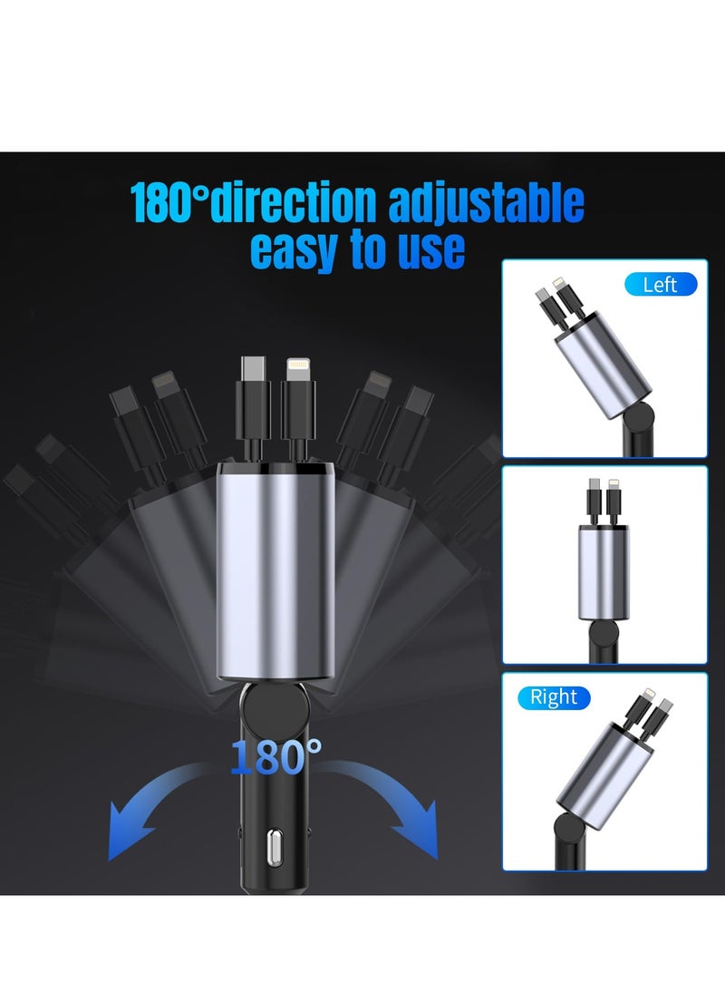 شاحن سيارة قابل للسحب، شاحن هاتف سريع 4 في 1 للسيارة بقوة 100 وات مع سلك بطول 2.6 قدم وكابل قابل للسحب ومنفذي USB لشاحن السيارة لهاتف iPhone 15 14 13 12 Pro Max وGalaxy S23 - pzsku/ZE9FE825929E852CBF56DZ/45/_/1731597592/b4ef1926-71e0-4d38-93b9-ad1fba34f070