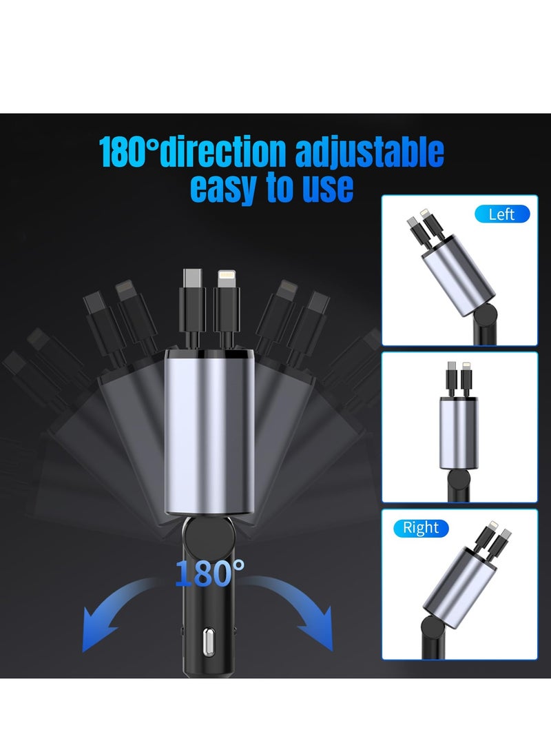 Angmei Retractable Car Charger, 4 in 1 Fast Car Phone Charger 100W with Cord 2.6ft, Retractable Cable and 2 USB Ports Car Charger Adapter for iPhone 15 14 13 12 Pro Max, Galaxy S23 - Image 5