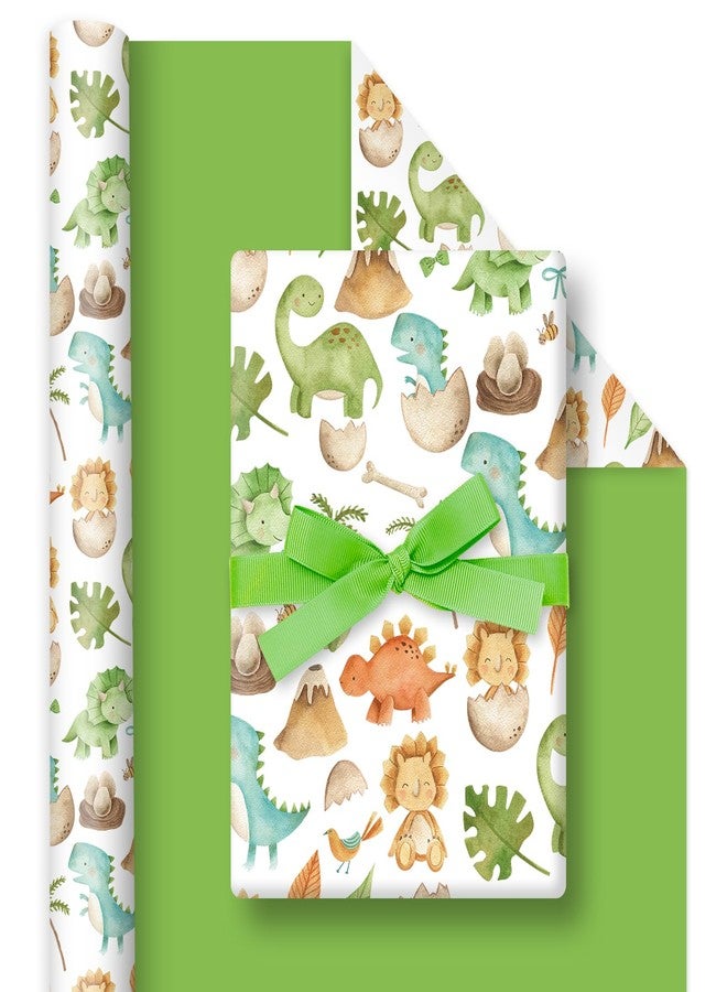 FYSUIMU Dinosaur Wrapping Paper - Mini Roll - 17 Inch x 32.8 Ft Cute Cartoon Gift Wrap Paper Double-Sided for Birthday Baby Shower Party DIY Crafts Supplies - Image 1