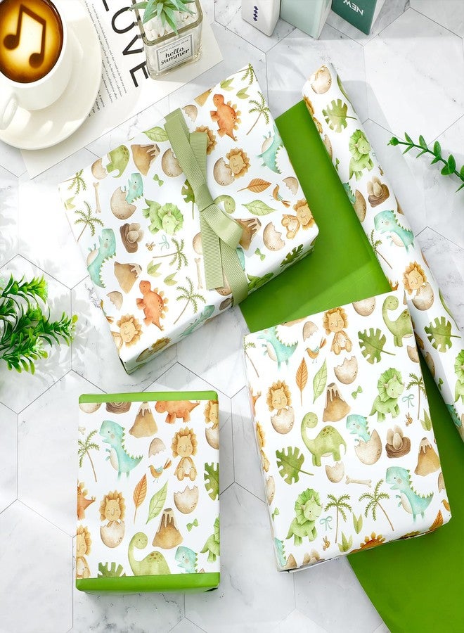 FYSUIMU Dinosaur Wrapping Paper - Mini Roll - 17 Inch x 32.8 Ft Cute Cartoon Gift Wrap Paper Double-Sided for Birthday Baby Shower Party DIY Crafts Supplies - Image 4