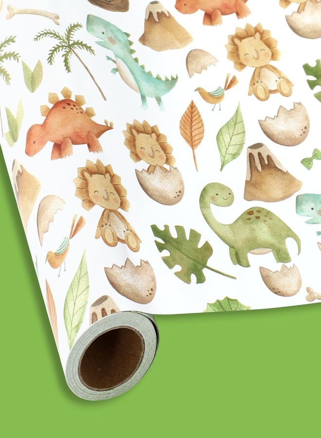 FYSUIMU Dinosaur Wrapping Paper - Mini Roll - 17 Inch x 32.8 Ft Cute Cartoon Gift Wrap Paper Double-Sided for Birthday Baby Shower Party DIY Crafts Supplies - Image 2