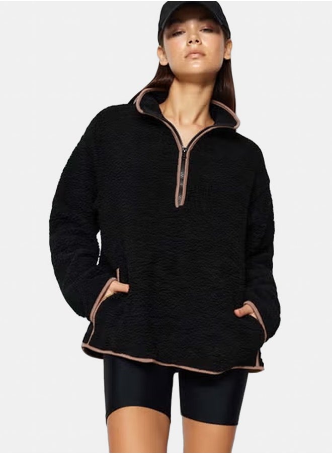 trendyol Black Plush Knitted Sports Sweatshirt THMAW23SW00021  - Image 1