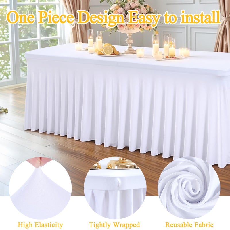 Shillance 2 Packs White Spandex Table Covers 6 Foot, Fitted Stretch Table Cloth with Skirts 72x30 Inch, Wrinkle-Free Floor Length Rectangle Tablecloths for Weddings Parties Banquets Events - Image 2