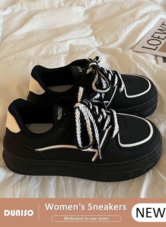 DUNISO Women's Platform Sneakers Low Top Walking Shoes for Lady Comfortable Lace Up Fashion Contracted Design Casual Shoes for Indoor Outdoor Travel Work - Image 1