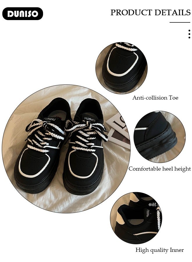 DUNISO Women's Platform Sneakers Low Top Walking Shoes for Lady Comfortable Lace Up Fashion Contracted Design Casual Shoes for Indoor Outdoor Travel Work - Image 2