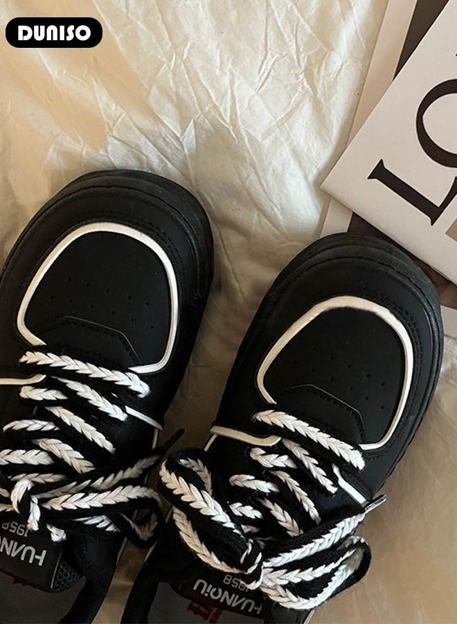 DUNISO Women's Platform Sneakers Low Top Walking Shoes for Lady Comfortable Lace Up Fashion Contracted Design Casual Shoes for Indoor Outdoor Travel Work - Image 5