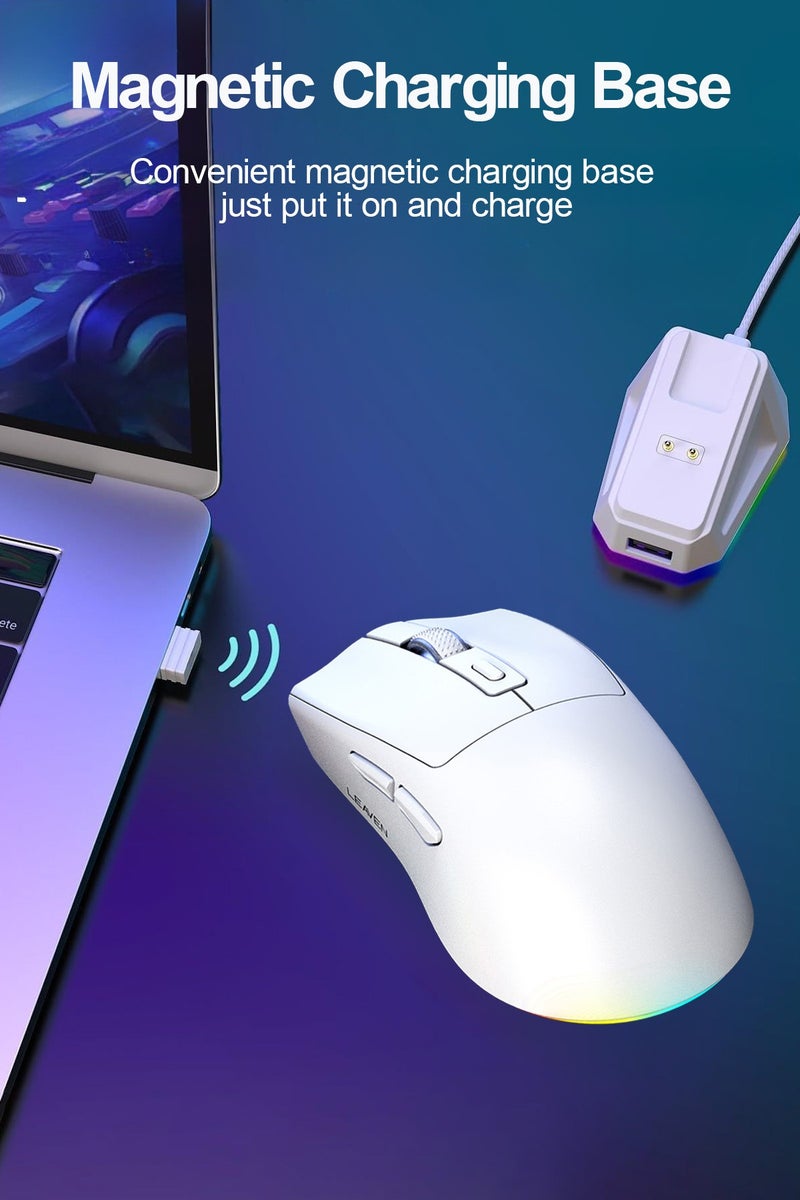 ليفن ماوس ألعاب لاسلكي مع قاعدة شحن RGB، وضع مزدوج 2.4 جيجاهرتز/بلوتوث، ماوس ألعاب خفيف الوزن، ماوس لاسلكي قابل لإعادة الشحن، فئران ألعاب لأجهزة الكمبيوتر الشخصية/الكمبيوتر المحمول/ويندوز/ماك  - Image 3