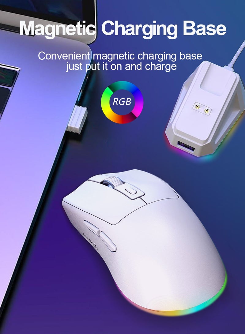 ليفن ماوس ألعاب لاسلكي مع قاعدة شحن RGB، وضع مزدوج 2.4 جيجاهرتز/بلوتوث، ماوس ألعاب خفيف الوزن، ماوس لاسلكي قابل لإعادة الشحن، فئران ألعاب لأجهزة الكمبيوتر الشخصية/الكمبيوتر المحمول/ويندوز/ماك - Image 3