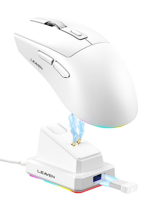ماوس ألعاب لاسلكي مع قاعدة شحن RGB، وضع مزدوج 2.4 جيجاهرتز/بلوتوث، ماوس ألعاب خفيف الوزن، ماوس لاسلكي قابل لإعادة الشحن، فئران ألعاب لأجهزة الكمبيوتر الشخصية/الكمبيوتر المحمول/ويندوز/ماك