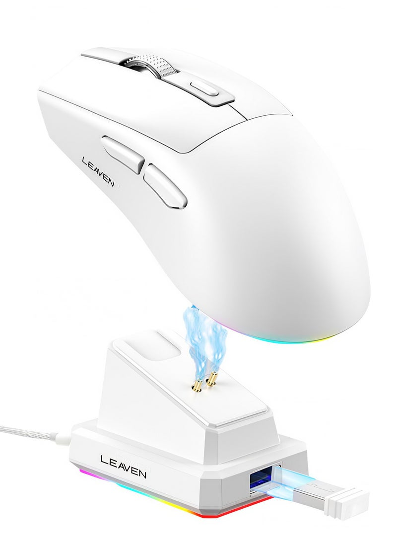 ليفن ماوس ألعاب لاسلكي مع قاعدة شحن RGB، وضع مزدوج 2.4 جيجاهرتز/بلوتوث، ماوس ألعاب خفيف الوزن، ماوس لاسلكي قابل لإعادة الشحن، فئران ألعاب لأجهزة الكمبيوتر الشخصية/الكمبيوتر المحمول/ويندوز/ماك - Image 1