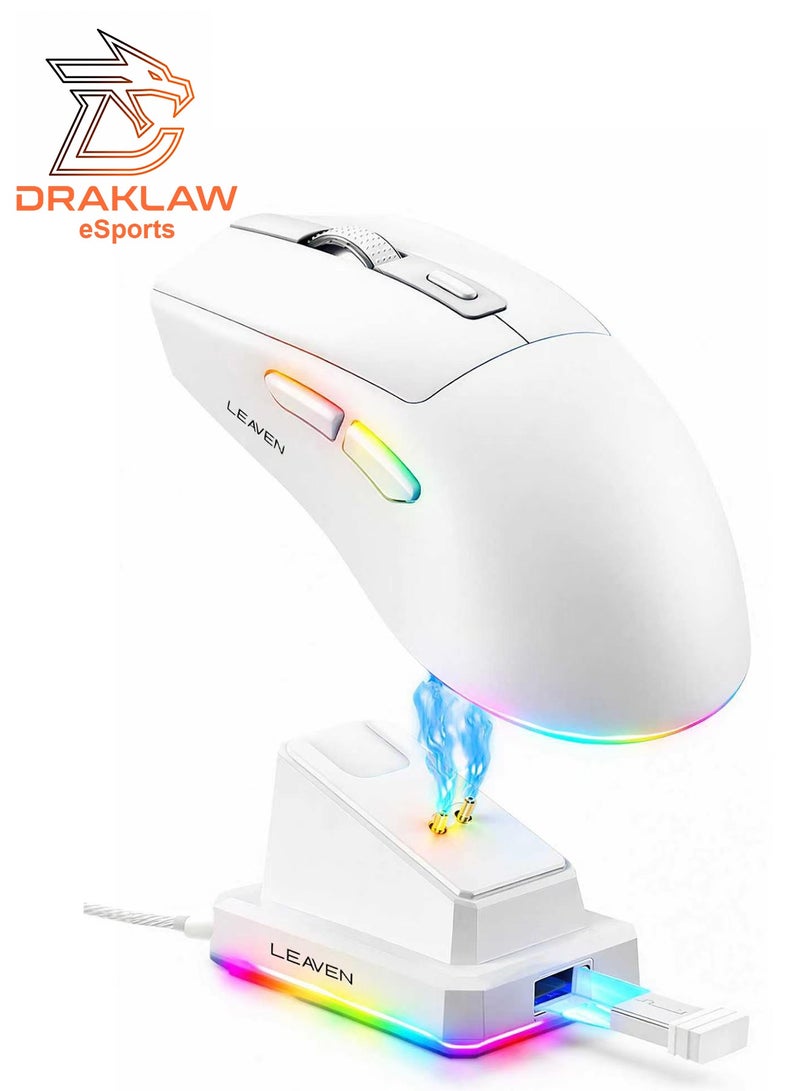 ليفن ماوس ألعاب لاسلكي مع قاعدة شحن RGB، وضع مزدوج 2.4 جيجاهرتز/بلوتوث، ماوس ألعاب خفيف الوزن، ماوس لاسلكي قابل لإعادة الشحن، فئران ألعاب لأجهزة الكمبيوتر الشخصية/الكمبيوتر المحمول/ويندوز/ماك - Image 1