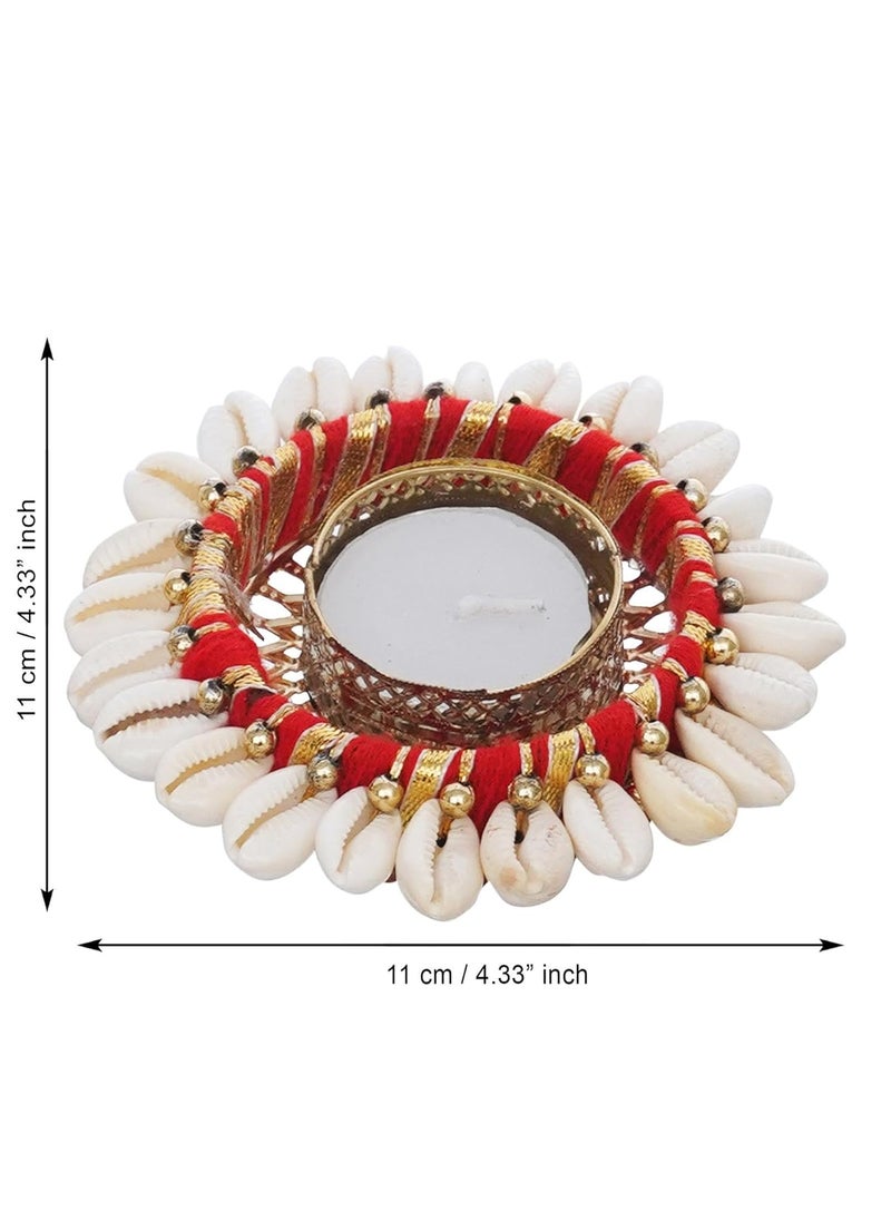 Lazybeee Lazybeee 4pcs Traditional Tealight Holders for Diwali Navratri Handcrafted MultiColor Kodi Cowrie Shell Diya Set with Colorful Accents Decorative Candle Holders for Festive Home Decor  - Image 4