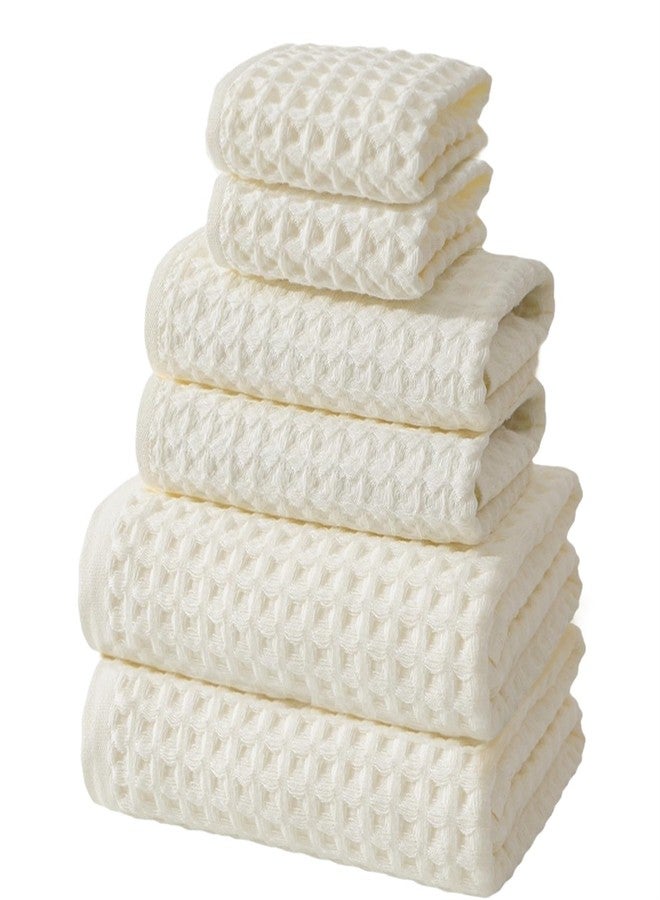 SK Studio 6 Piece Cotton Hotel Waffle Towel Set - 2 Bath, 2 Hand, 2 Washcloths - Large, Absorbent, Quick Dry for Bathroom Spa - White - Image 1