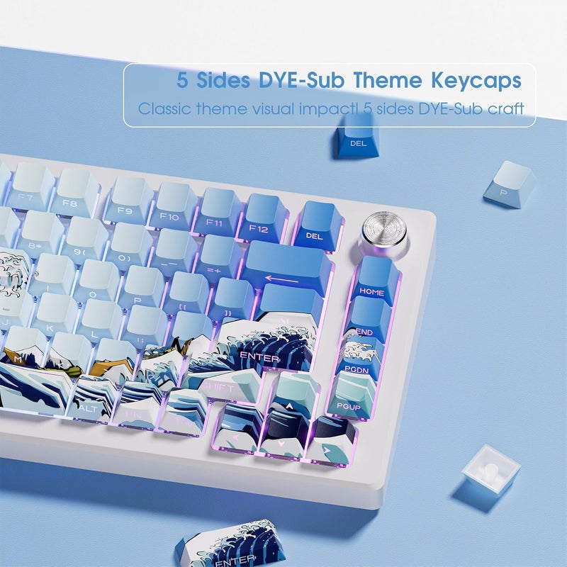 HITIME XVX Shine Through Side Print PBT Keycaps - 75% Dye Sub, Cherry Profile, 131 Keys, Wave of Kanagawa Double Shot Keycaps for Mechanical Keyboards - Image 4