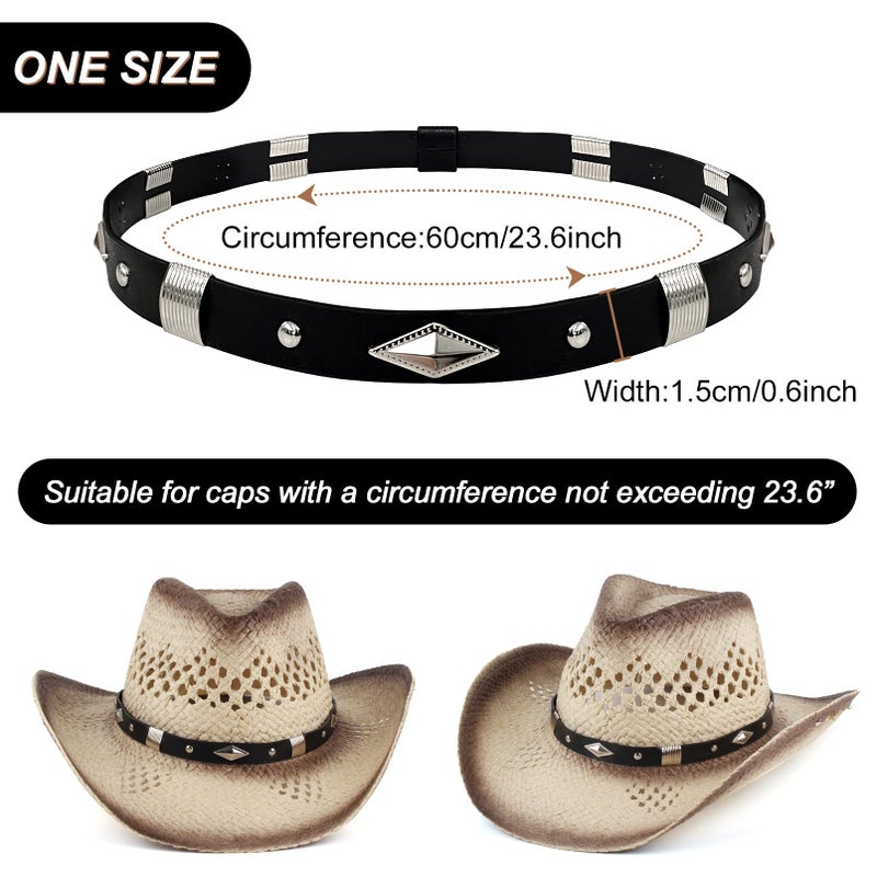RainFlowwer Cowboy Hat Bands for Men Women, Leather Hatbands Belt for Straw/Sun/Beach Hats - Image 5