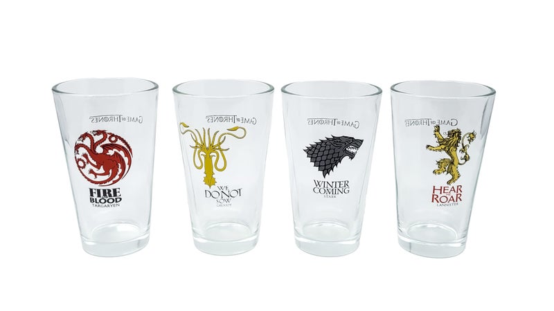 Game of Thrones Collectible Pint Glass Set  Stark Targaryen Lannister Greyjoy  Premium Quality  16 oz Capacity  Perfect for Beer