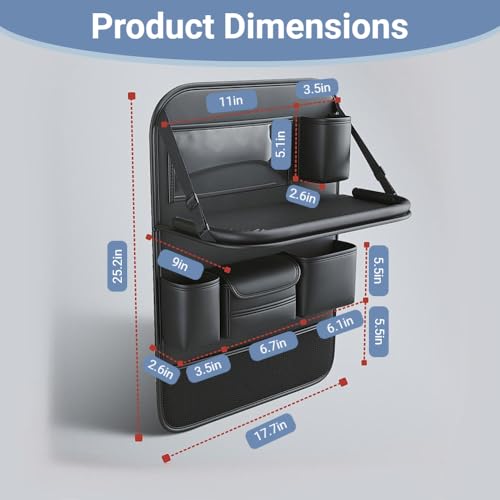 Beruyu 2 Pack Leather Car Backseat Organizer with Foldable Table Tray, Car Seat Back Protector Kick Mats with Tablet Holder, Travel Accessories Storage Organizer - Image 2