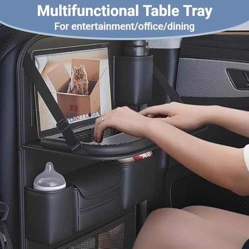 Beruyu 2 Pack Leather Car Backseat Organizer with Foldable Table Tray, Car Seat Back Protector Kick Mats with Tablet Holder, Travel Accessories Storage Organizer - Image 5