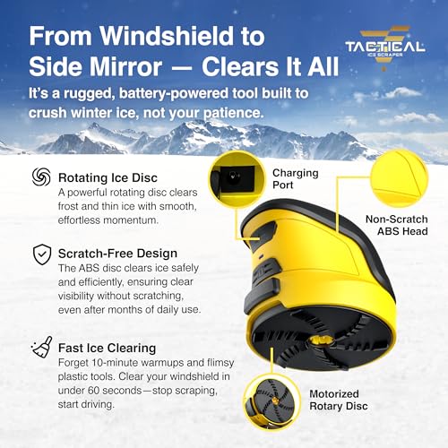 FREEZE2TRIM Tactical Ice Scraper Electric Scrapers for Car Windshield with Motorized Rotating Disc Rechargeable Cordless Scratch Free Best Ice Scrapper & Snow Remover Tool for Winter Driving - Image 3