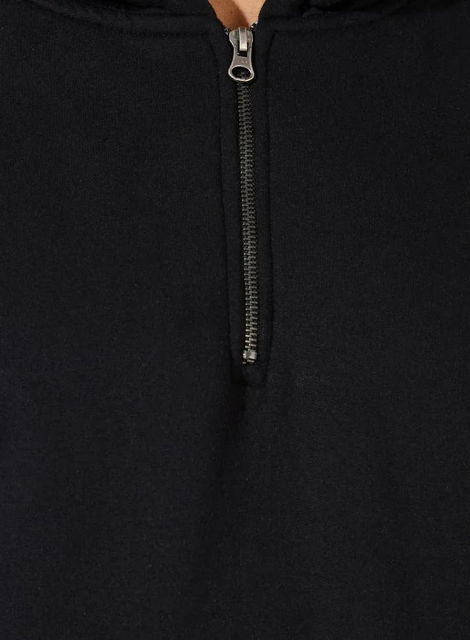 Styli Quarter Zip Relaxed Fit Fleece Hoodie