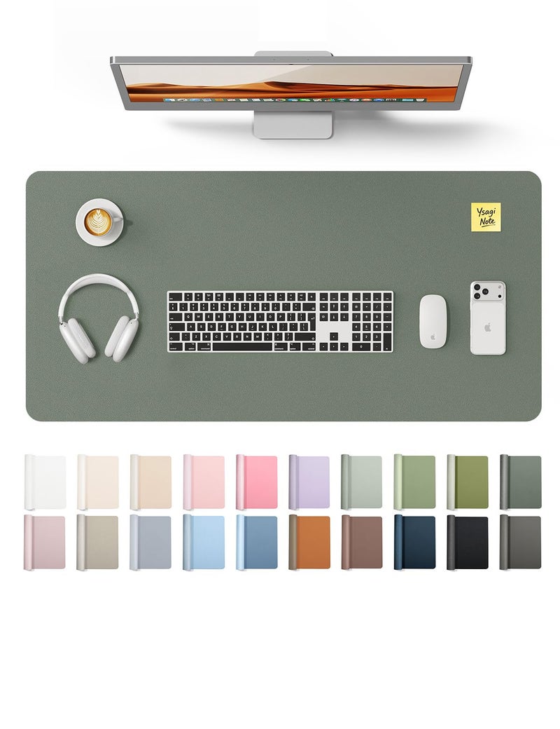 YSAGi Leather Desk Protector, Office Mat, Large Mouse Mat, Non-Slip PU Leather Blotter, Laptop Desk, Waterproof Writing Pad for Office and Home (Dark Green, 31.5" x 15.8") - Image 1