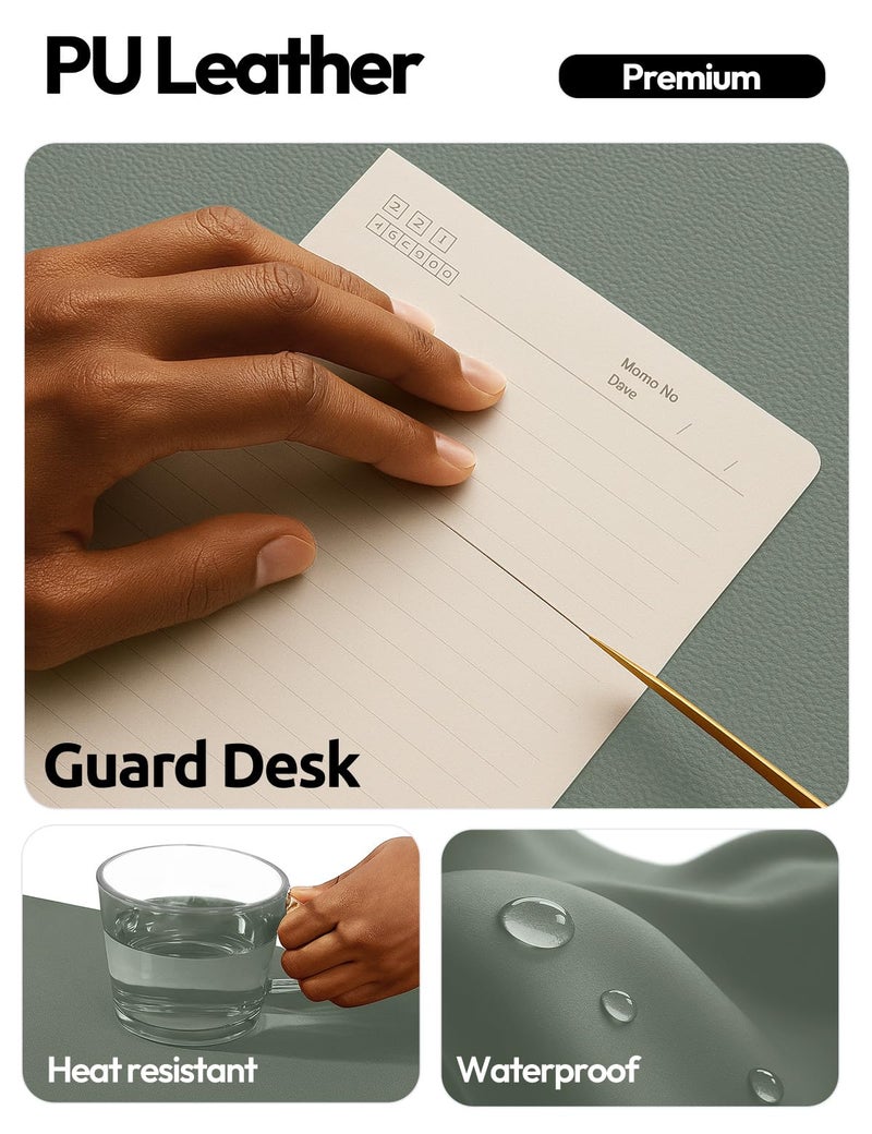 YSAGi Leather Desk Protector, Office Mat, Large Mouse Mat, Non-Slip PU Leather Blotter, Laptop Desk, Waterproof Writing Pad for Office and Home (Dark Green, 31.5" x 15.8") - Image 3