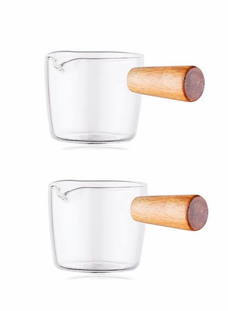 Excefore Creamer Dish Small Sauce Bowls, 2Pcs Prep Dip Dessert Dish Bowls with Handle Creamer Cup Mini Coffee Milk Creamer Serving Pitcher Jug, Borosilicate Glass Milk Dressing Server Pourer (L)  - Image 1