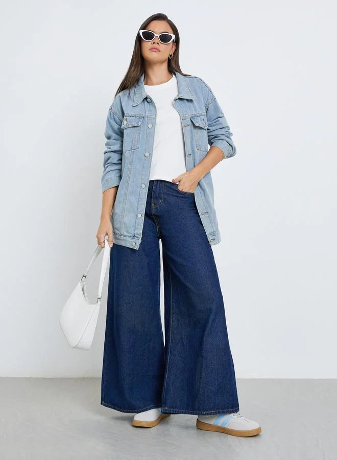 Styli Styli Women Blue Panelled Oversized Denim Jacket