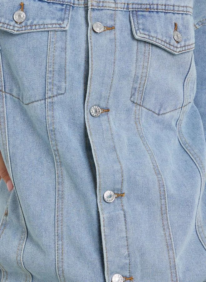Styli Blue Styli Women Blue Panelled Oversized Denim Jacket for Women | Best Price UAE