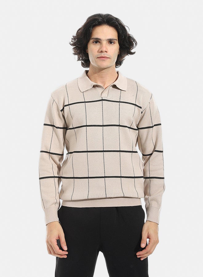 Andora Turned Down Stripped Sweater _ Beige & Black - Image 1