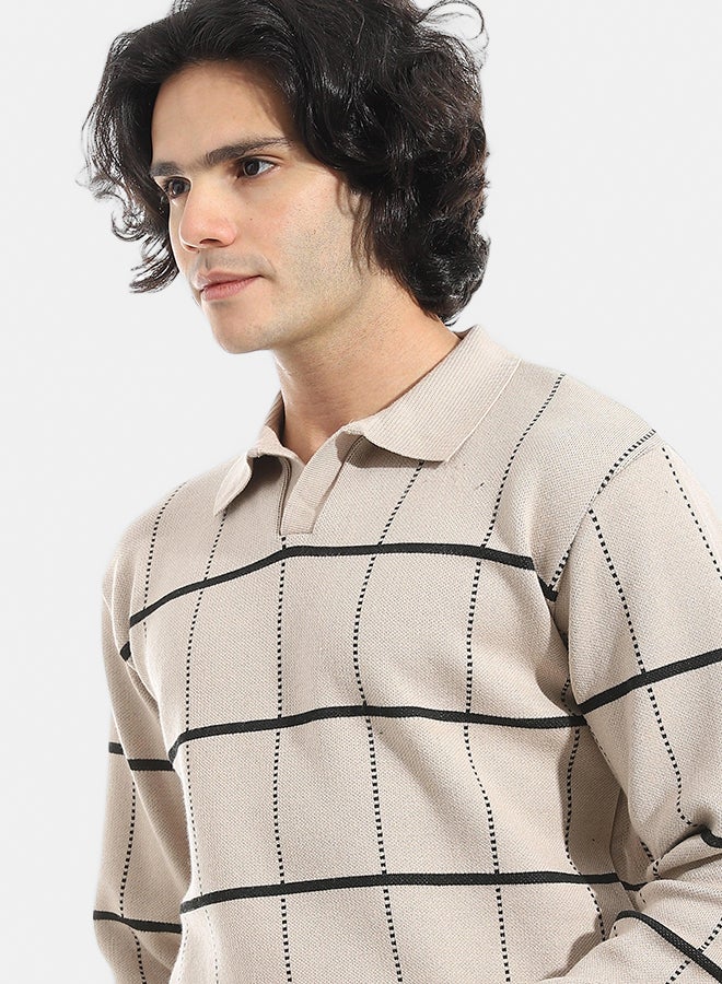 Andora Turned Down Stripped Sweater _ Beige & Black - Image 3