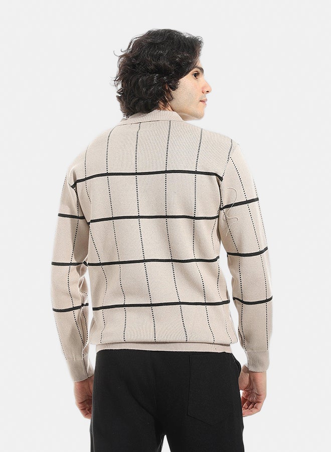 Andora Turned Down Stripped Sweater _ Beige & Black - Image 4