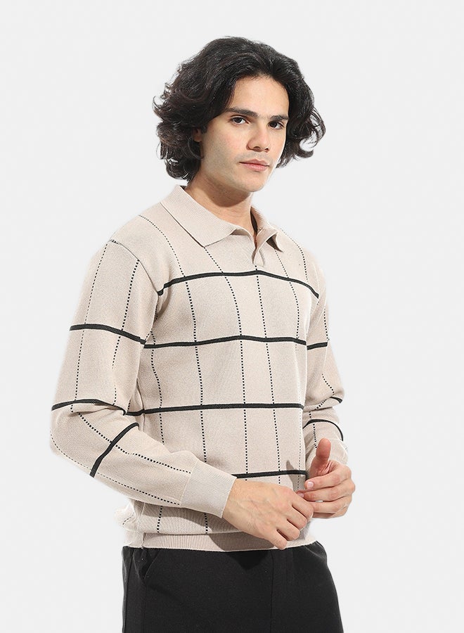 Andora Turned Down Stripped Sweater _ Beige & Black - Image 2