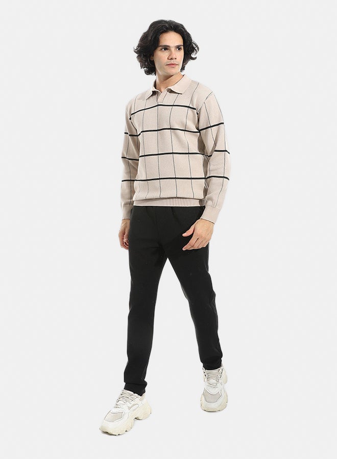 Andora Turned Down Stripped Sweater _ Beige & Black - Image 5