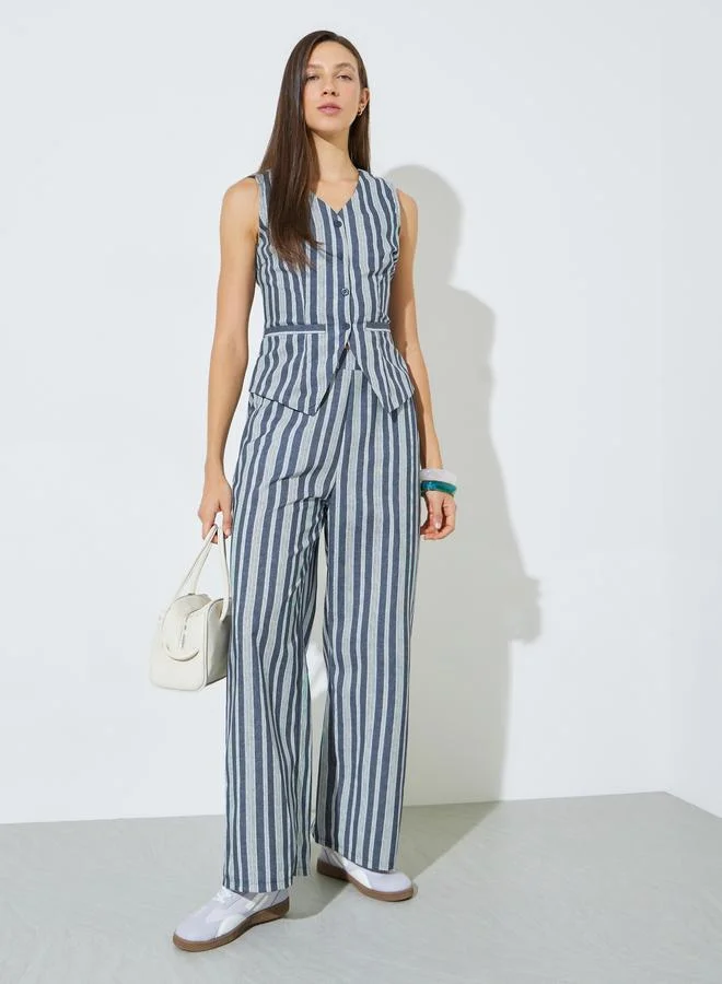 Styli Grey Sleeveless Striped Waistcoat