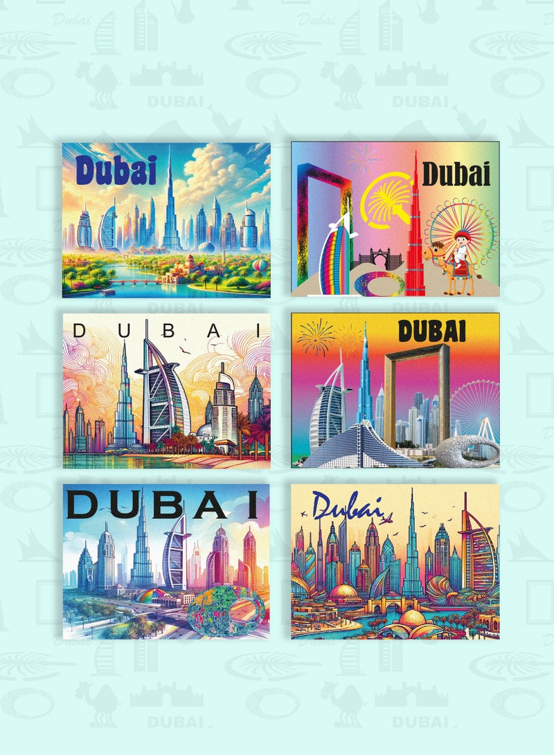 Souvenir Souq Premium Foil Fridge Magnet 6pcs Set made of metallic foil, featuring Burj Khalifa Dubai landmark—perfect Dubai souvenir or gift. - Image 1