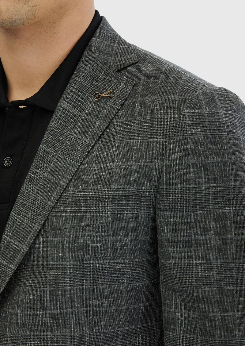 RAMSEY Dark Grey Patterned Regular Fit Silk Blended Jacket