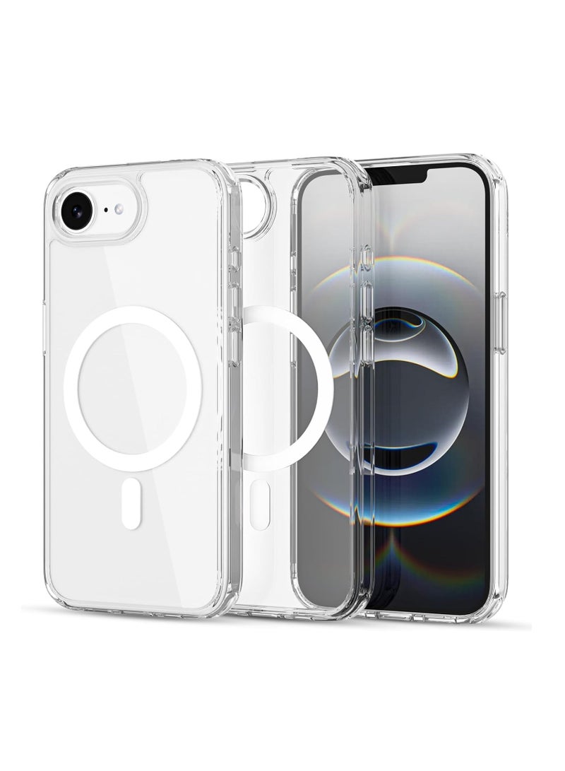 ELTRAZONE iPhone 16E Clear Magnetic Cover – MagSafe Compatible, Hybrid Protective Crystal Clear Hard Back Case, Shockproof Silicone Frame – Slim Transparent Case for Apple iPhone 16E - Image 1