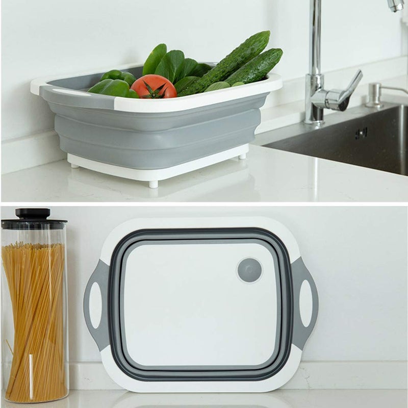 EasyDesk Kitchen Cutting Chopping Board Dish Sink Tub Storage Basket with Draining Plug Folding Cutting Board Washing Bowl Fruit Vegetable Basket Vegetable Chopping Board - Image 3