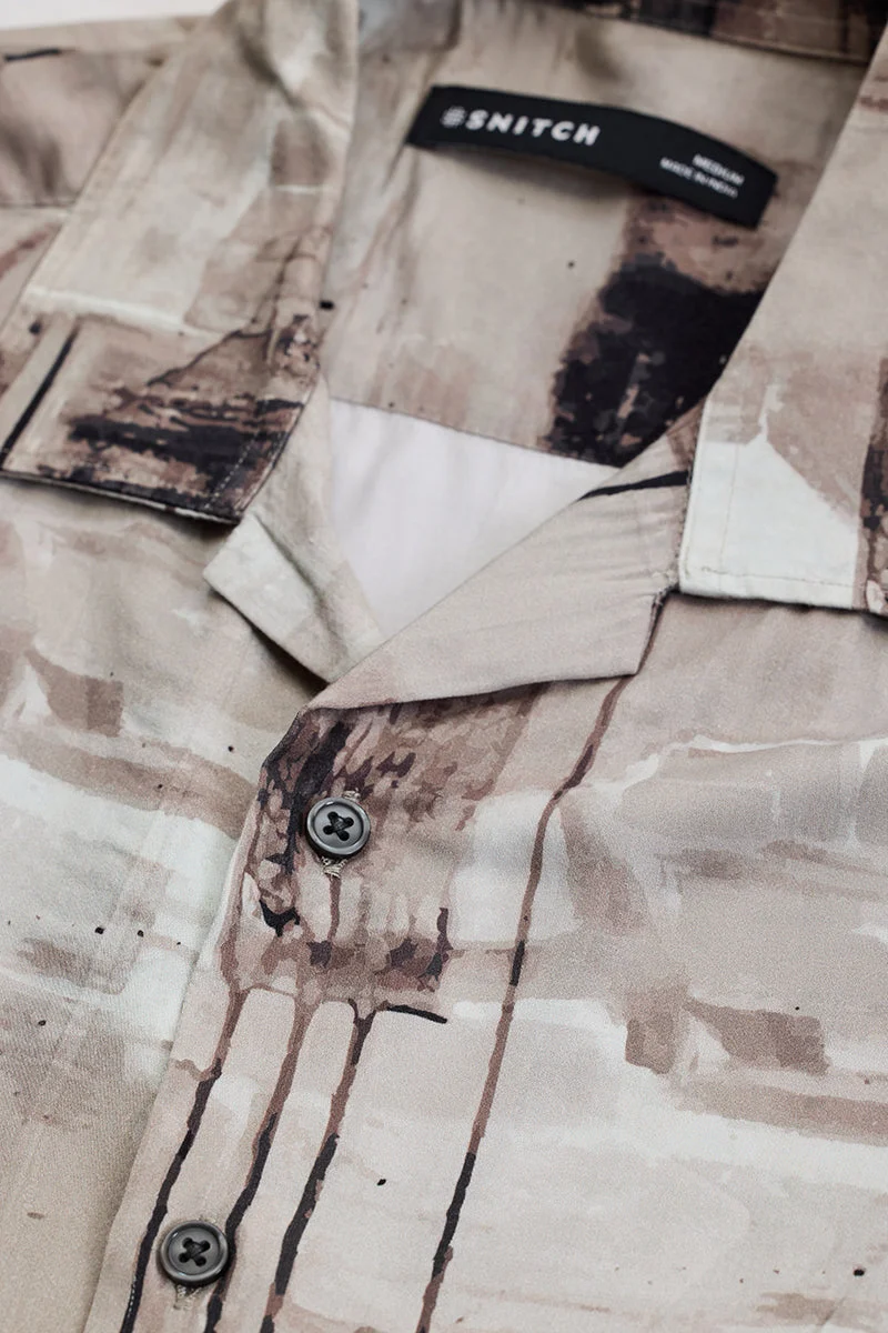 SNITCH Light Brown Abstract Half Sleeve Boxy Casual Shirt