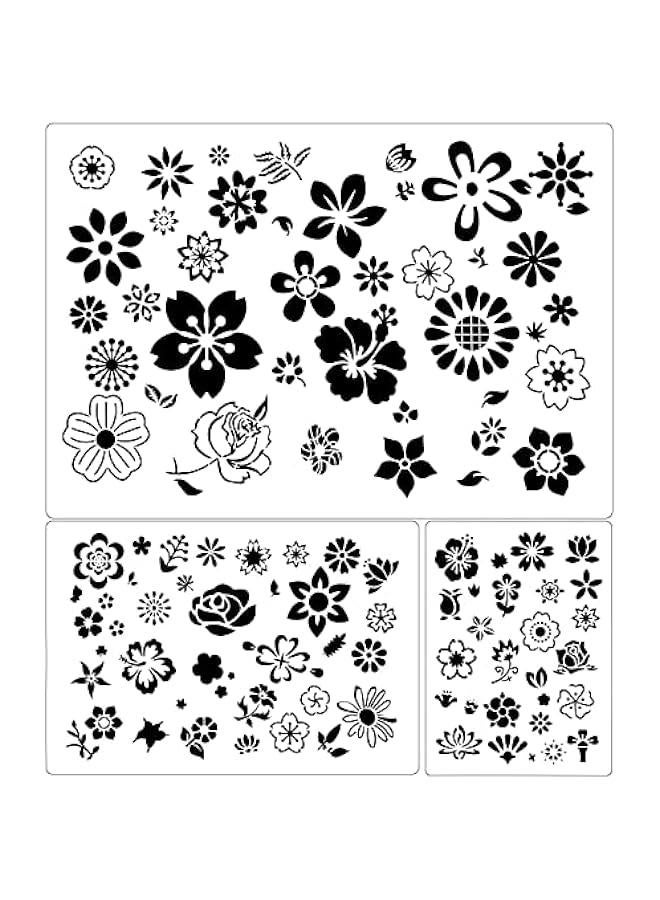 Arabest 3 Pieces Stencil Template Painting Stencil Spring Summer Template Reusable Drawing Set for Daily DIY Art Notebook Wedding Card Scrapbook Home Decor 3 Sizes(Flower Style)  - Image 1