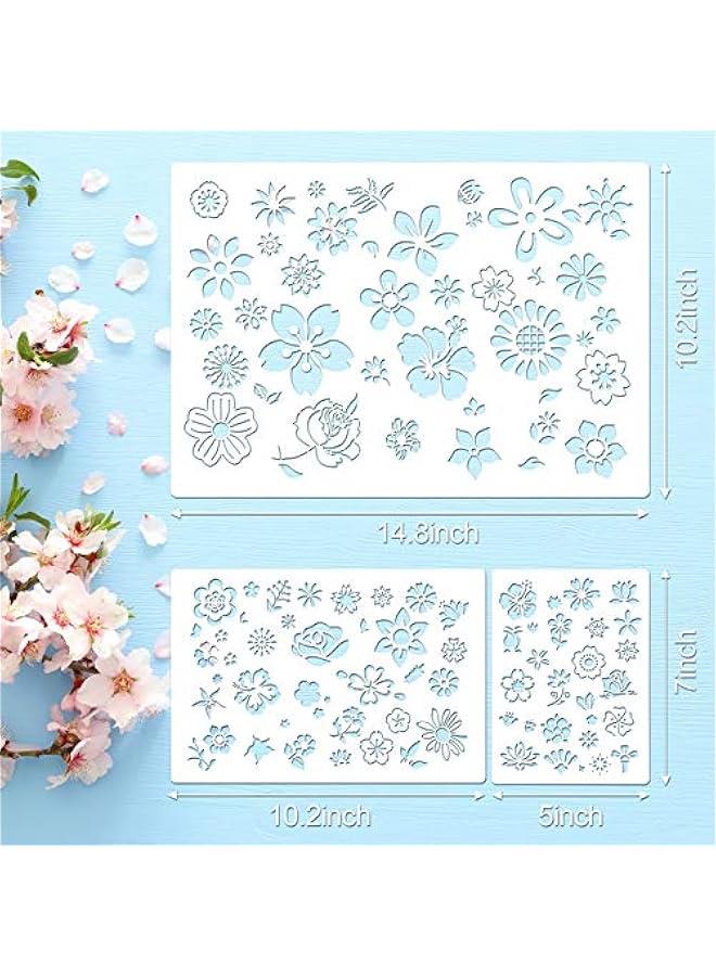 Arabest 3 Pieces Stencil Template Painting Stencil Spring Summer Template Reusable Drawing Set for Daily DIY Art Notebook Wedding Card Scrapbook Home Decor 3 Sizes(Flower Style)  - Image 2