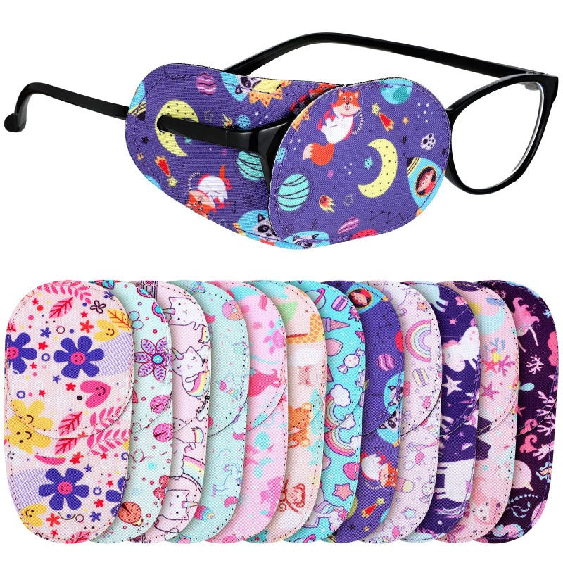 Newcotte Newcotte 12 Pcs Eye Patch for Kids Girls Boys Reusable Eye Patch for Glasses over the Lens Colorful Eye Patch Toddler Eye Patch Adorable Kids Eye Patches Assorted Eye Patch Cover (Graceful)  - Image 1