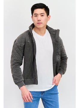Men Diamond Pattern Soft Shell Jacket, Dark Grey