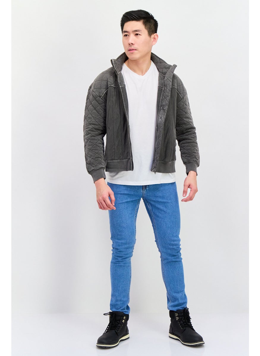 LUCKY BRAND - Men Diamond Pattern Soft Shell Jacket, Dark Grey - Image 1