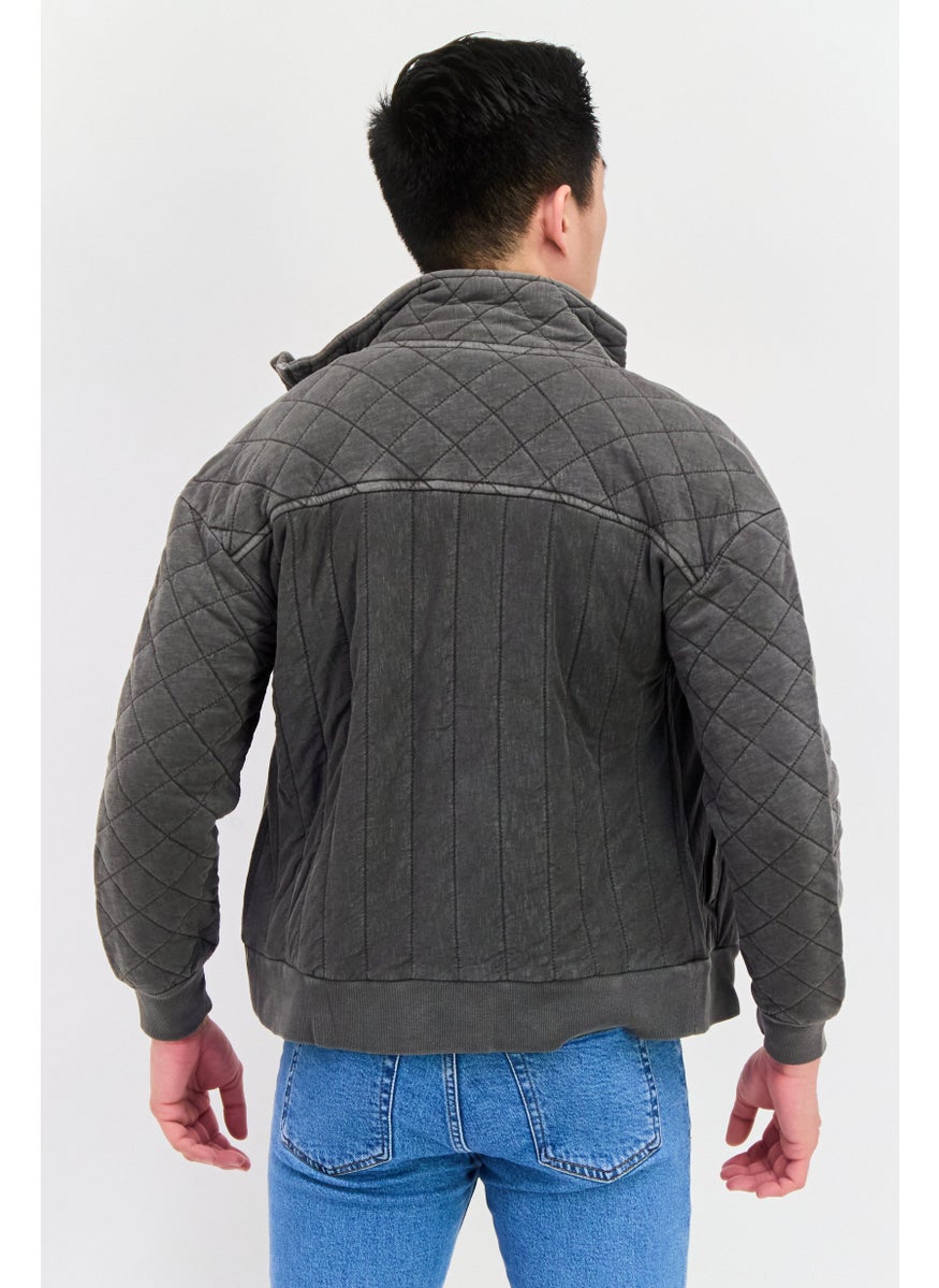 LUCKY BRAND - Men Diamond Pattern Soft Shell Jacket, Dark Grey - Image 1