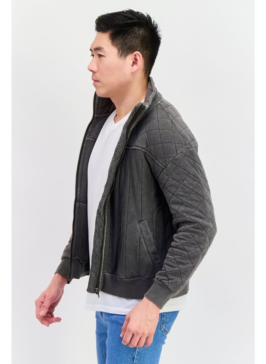 LUCKY BRAND - Men Diamond Pattern Soft Shell Jacket, Dark Grey - Image 1