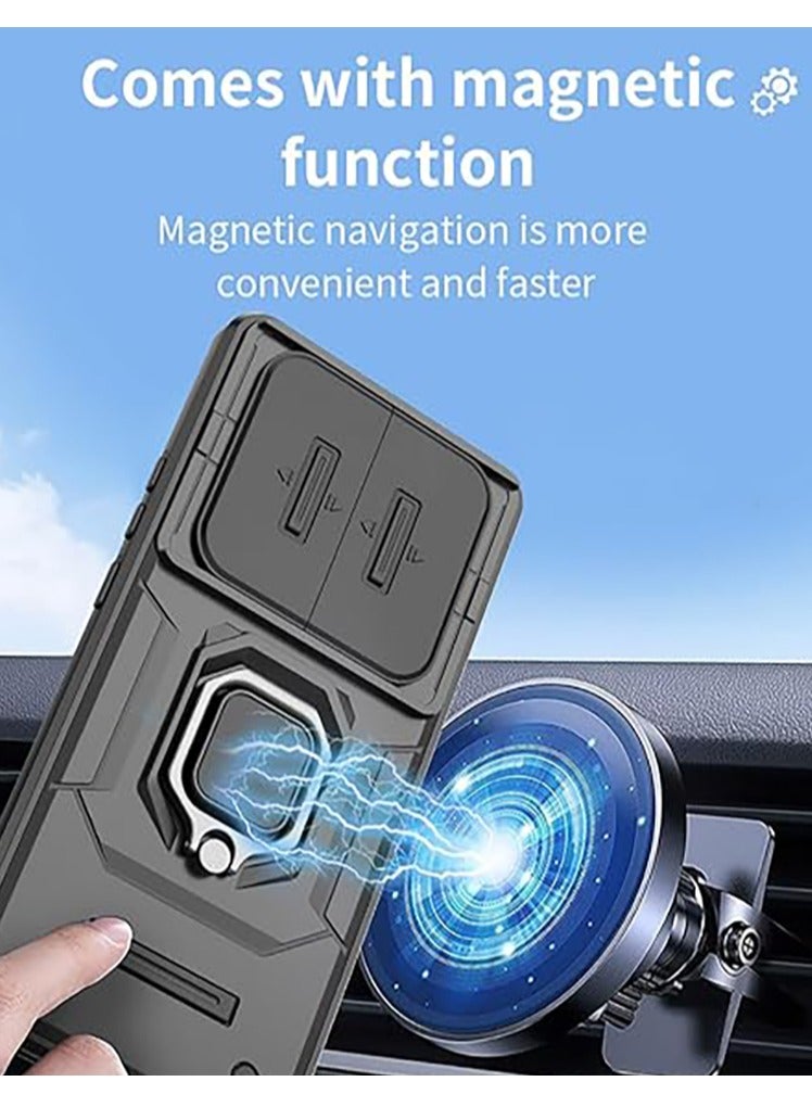 Realme 14 Pro Plus 5G Case, Shockproof Case, Anti-Fall Drop Protection, Built-in Slide Anti-Scratch Camera Lens Cover, Integrated 360 Degree Rotating Ring Kickstand, Black - Image 5